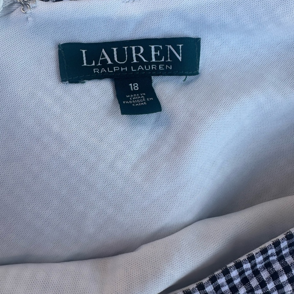Lauren Ralph Lauren Gingham Lace Hem Dress Size 18 Black White Fit Flare Cotton - Picture 3 of 7
